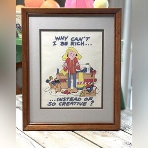 Vintage In Stitches Framed Cartoon Picture. 12”x15” Sewing | Crafting | Quilt